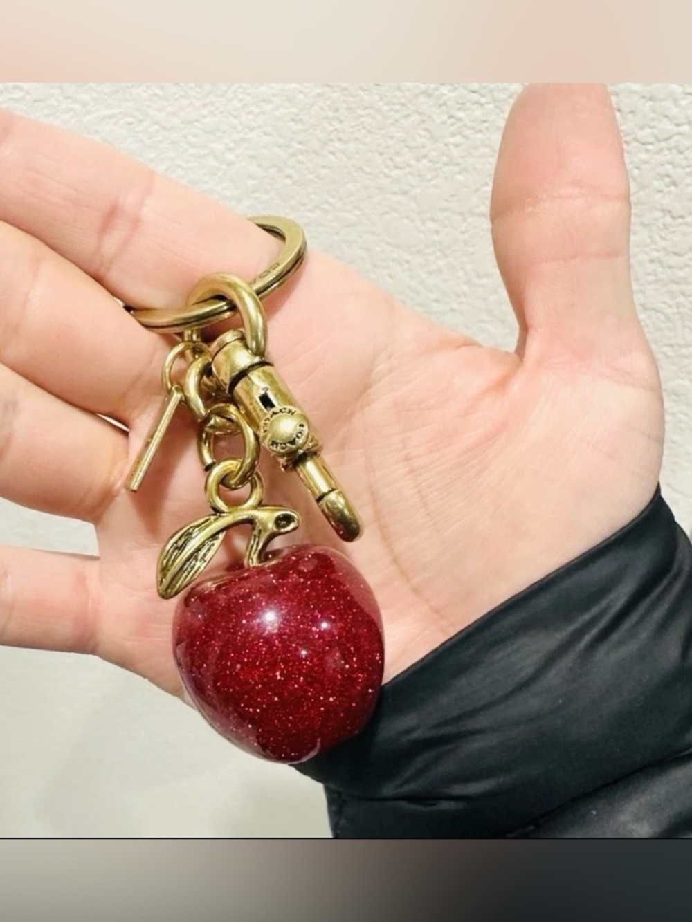 COACH Red Glitter Apple Key & Card Holder with Gold Hardware - Picture 3 of 6